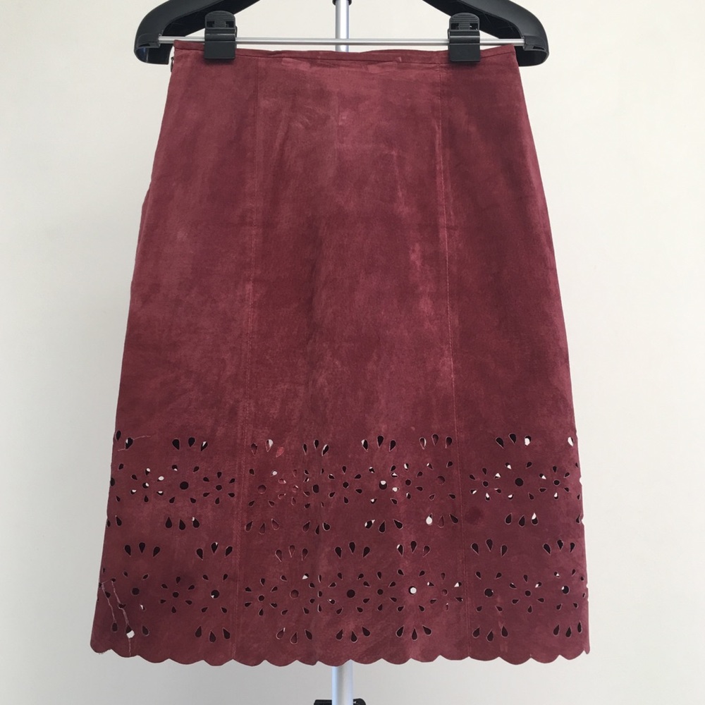 FOR JOSEPH 100% SUEDE LEATHER LASER CUT KNEE LENGTH SKIRT VINTAGE
